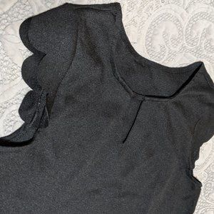 Scallop Sleeve V Cutout Black Dress Top